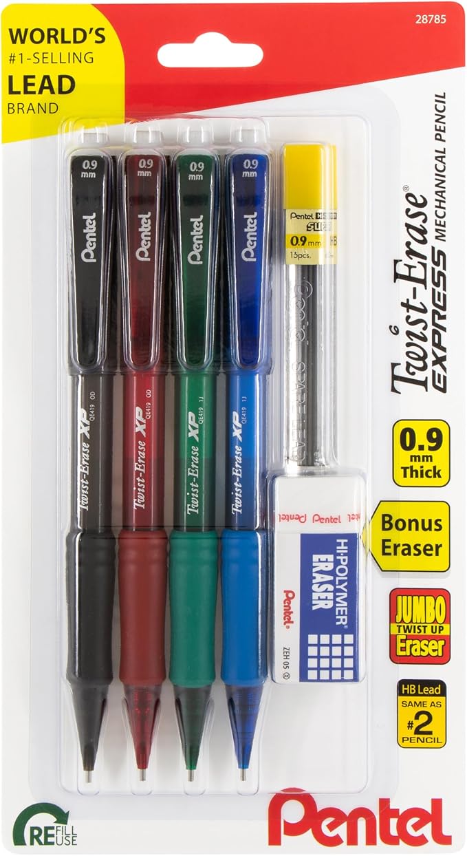 Pentel Twist-Erase EXPRESS Mechanical Pencils, Lead + Small Block Eraser by PentelofAmerica