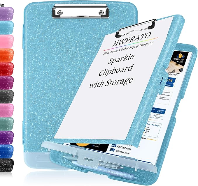 HWPRATO Glitter Clipboard with Storage, Clip Boards 8.5x11 with Pen Holder by Home