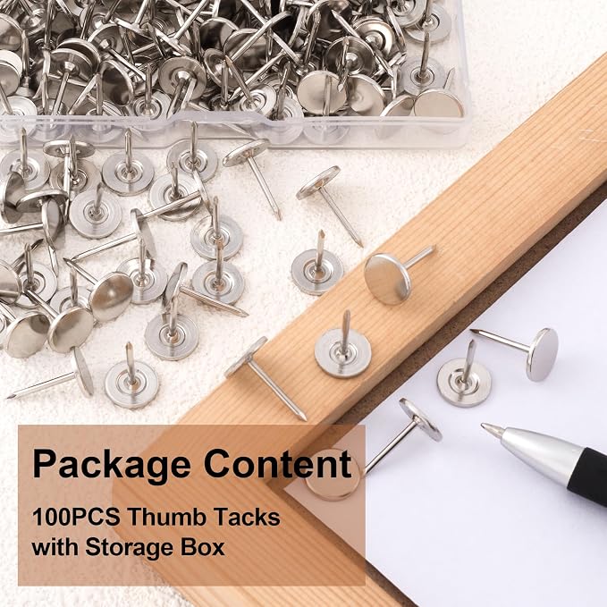 100pcs Metal Thumb Tacks, Heavy Duty Flat Head Push Pins, Upholstery Tacks - Image 3