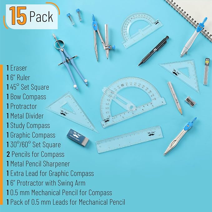 Mr. Pen- Geometry Set, 6 Inch Swing Arm Protractor, Divider | Set Squares - Image 2