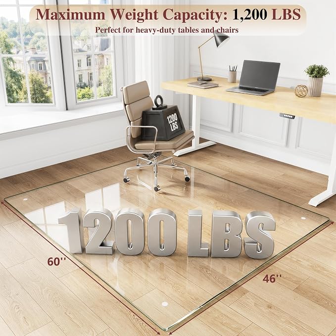 Tempered Glass Chair Mat, 4 Non‑Slip Pads, Noise-Free Gliding Shatterproof - Image 2