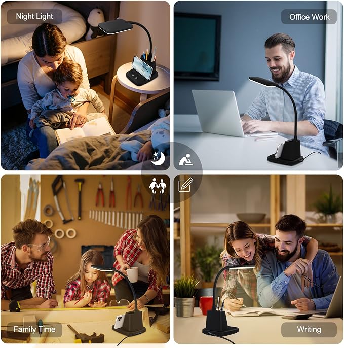 Desk Lamp, LED Desk Lamps for Home Office, Wireless Charger Small Desk Lamp - Image 7