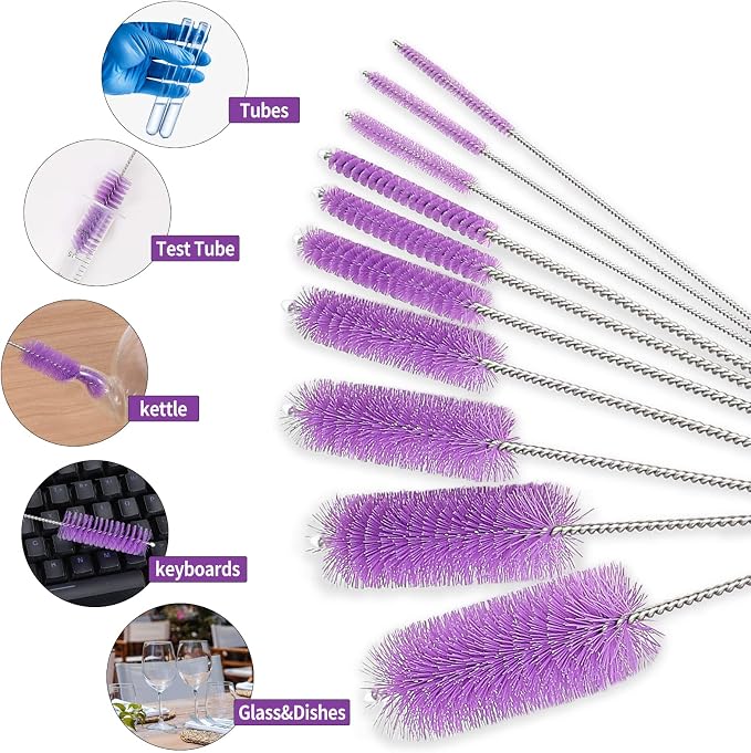 CiaraQ Bottle Cleaning Brushes, 8 Inch Nylon Tube Brush Set | Purple Cleaner - Image 2