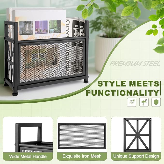 Black Magazine Holder, Metal Magazine Rack Floor, Mesh Magazine File Holder - Image 4