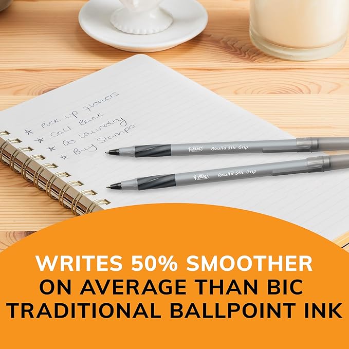 BIC Round Stic Grip Xtra Comfort Fine Blue Ballpoint Pens, Medium Point - Image 6