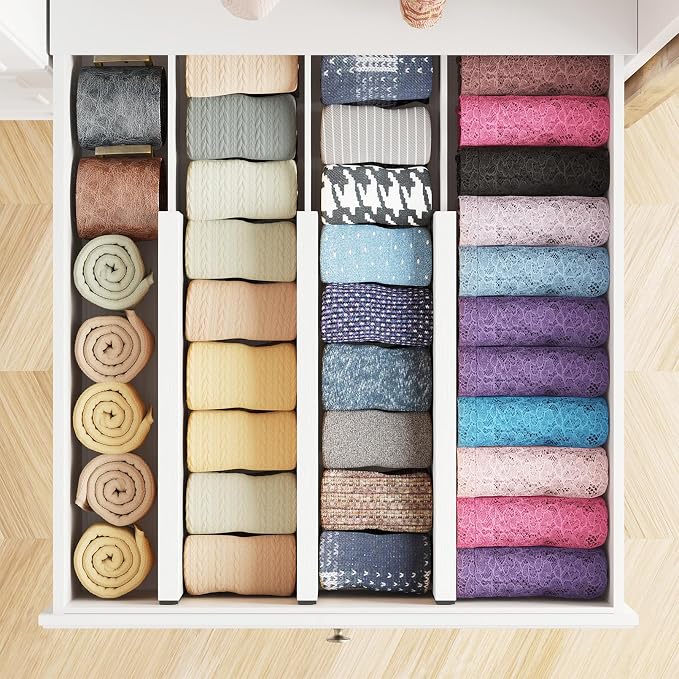 SpaceAid Bamboo Dresser Drawer Dividers 6 Pack, Adjustable 12.5“-17” Organizers - Image 4