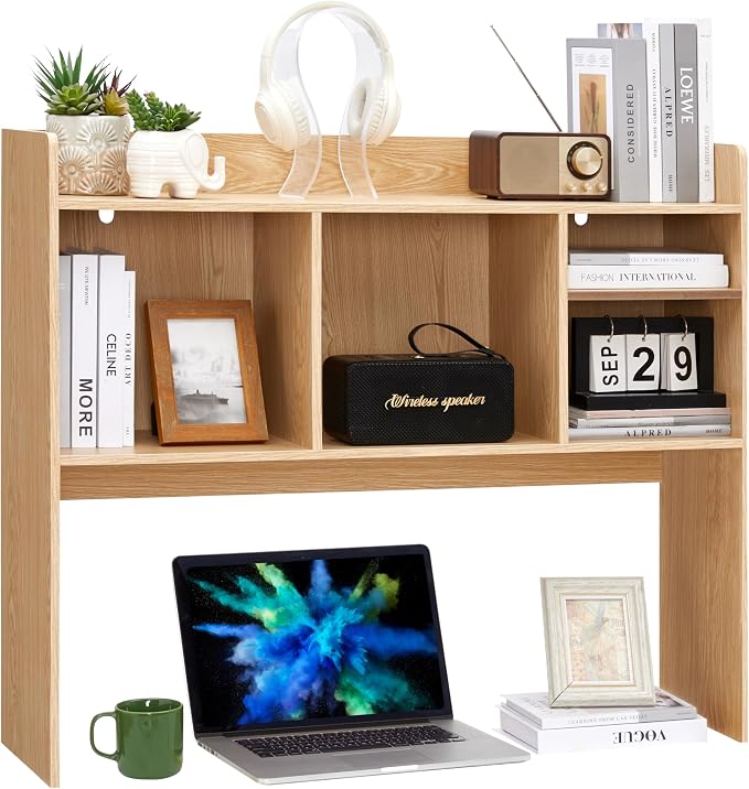 Nromant Desktop Bookshelf, Wooden Desk Storage Hutch - Image 3