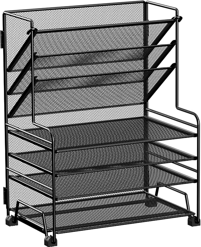 MINDEPOT 4-Tier Paper Organizer + 3-Pocket File Holder + Drawer + Pen Holders by MINDEPOT