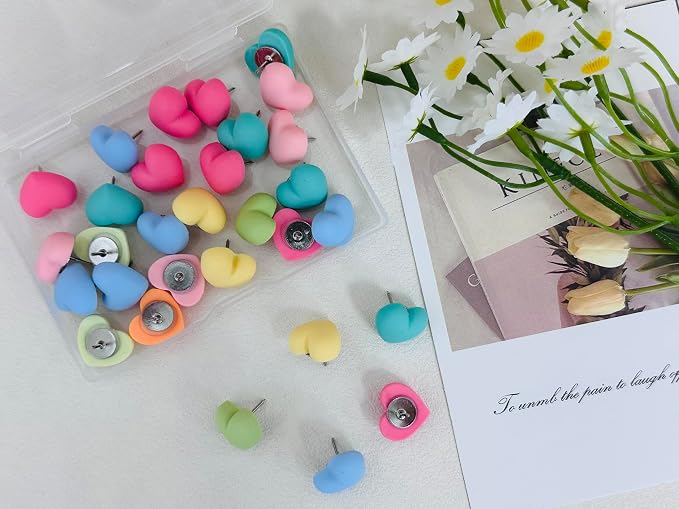 30 Pcs Cute Heart-Shaped Decorative Push Pins - Image 2