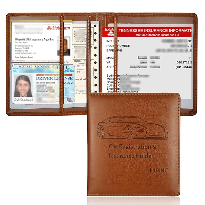 Car Registration and Insurance Holder, 5.5 x 5 Inch PU Leather Vehicle Glove by HIIXHC