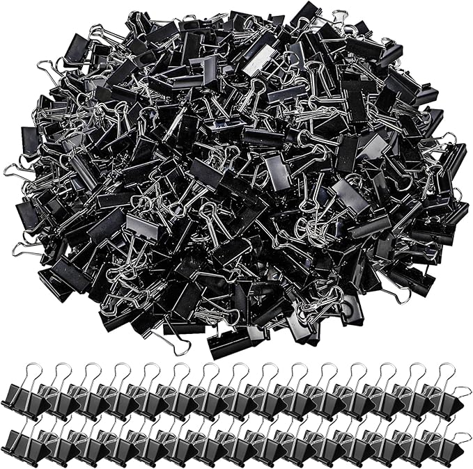 300 Pack Medium Binder Clip, 1-1/4 Inch Metal | Black Fold Back Clips, Standard by Nagpew
