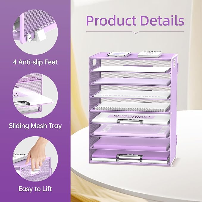 DALTACK 9-Tier Paper Organizer for Desk, Mesh Letter Tray Desk Organizer - Image 5