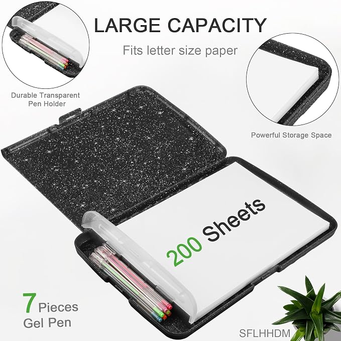 SFLHHDM Glitter Clipboard with Storage, Plastic Storage Clipboard with Pen - Image 3