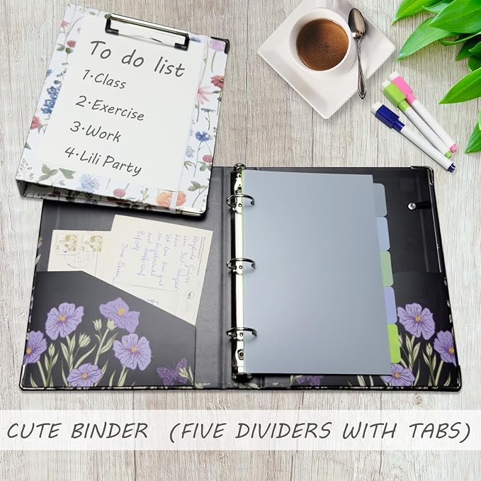 Mini Binder 3 Ring 1 Inch for 5.5"x8.5" Paper, Cute Small Three Ring Binders - Image 3