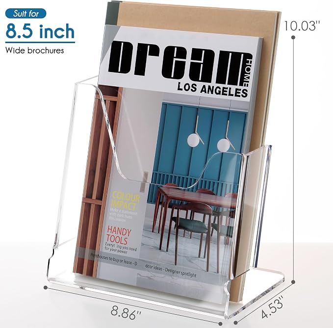 HeZone Acrylic Brochure Holder 8.5X11Inch, Magazine Pamphlet, Booklet Holder - Image 2