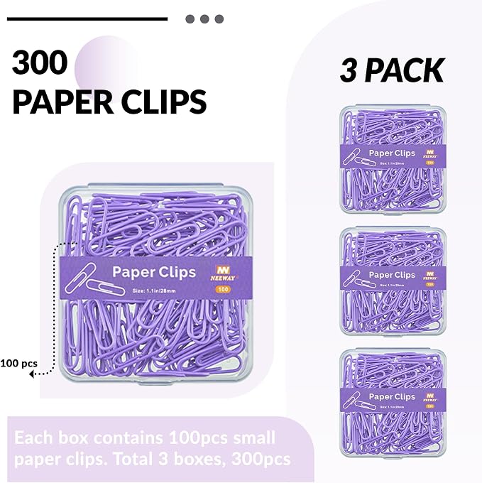 NEEWAY Small Paper Clips, 1.1 Inch Vinly Coated Colored Paperclips, 3 Pack of - Image 3