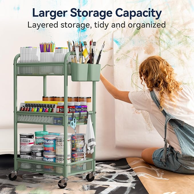 YASONIC 3 Tier Rolling Cart – Metal Utility Storage Carts - Image 5
