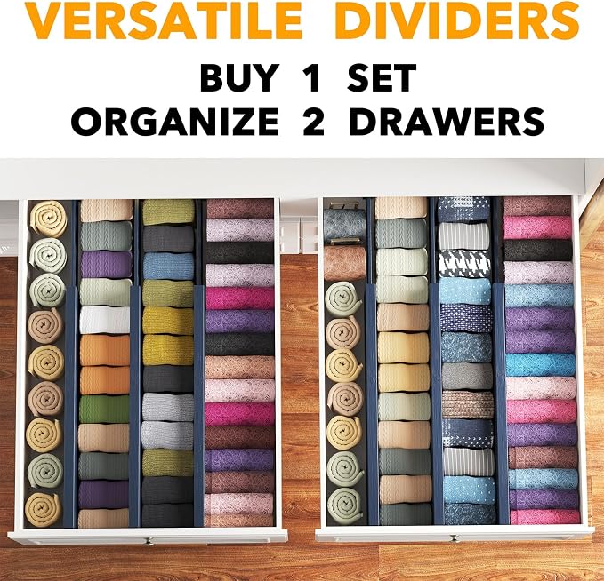 SpaceAid Bamboo Dresser Drawer Dividers 6 Pack, 4.65“ High Adjustable 17“-22” - Image 5