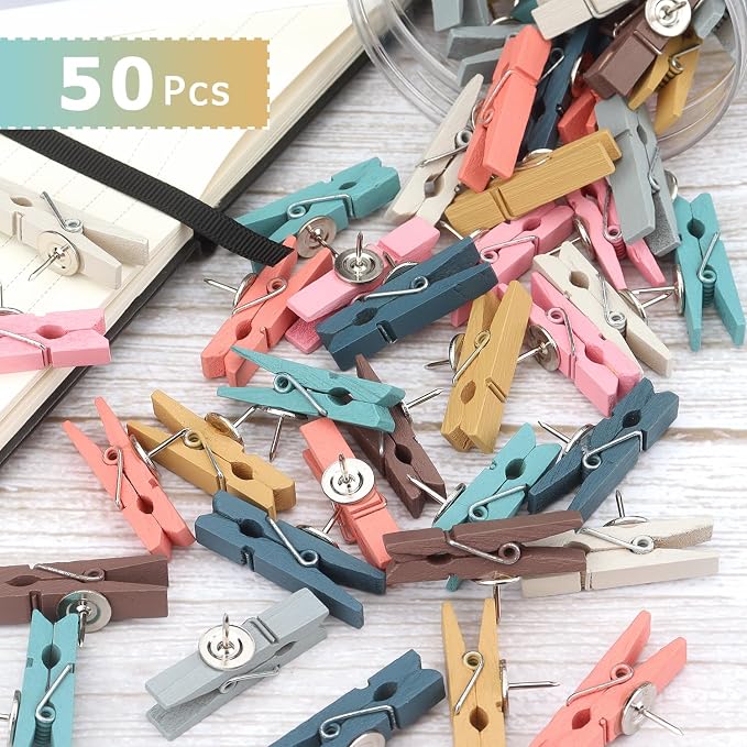50 PCS Wooden Clips Colorful Push Pins Tacks - Image 6