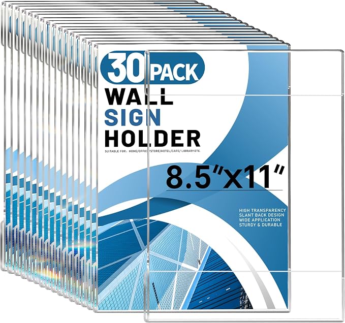 Aheroi 30Pcs Acrylic Sign Holder 8.5 x 11, No Drilling Acrylic Wall Frame Paper by Aheroi