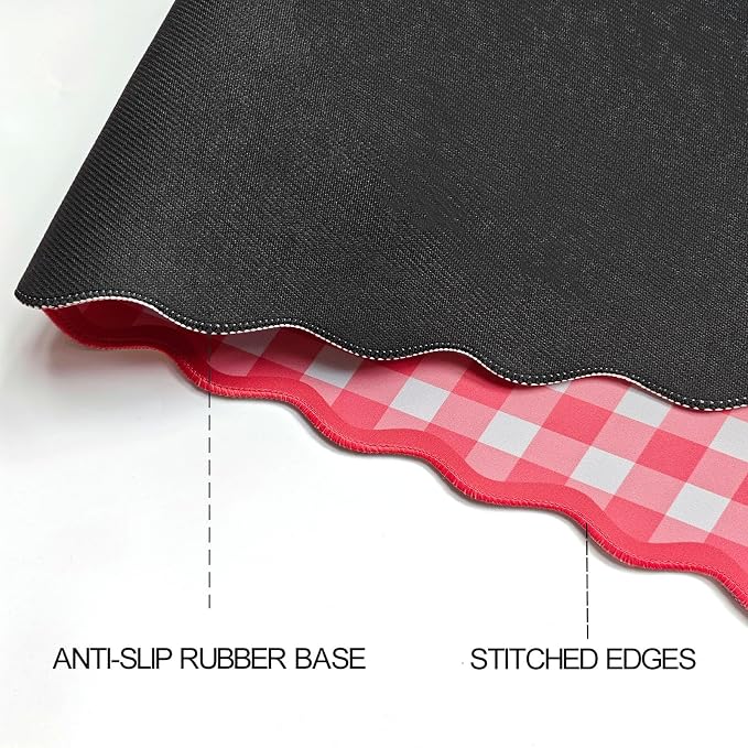 Scalloped‌ Checkered Gingham Desk Mat Cute Red XXL Large Mouse Pad Kawaii - Image 5