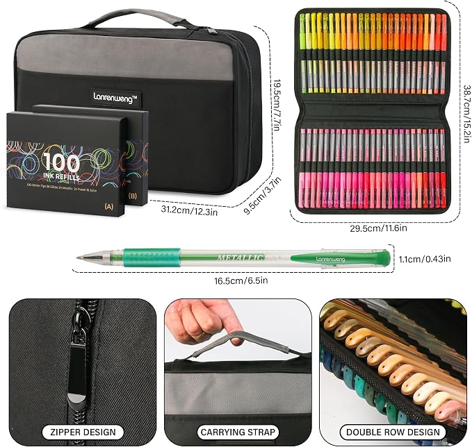 400 Pack Gel Pens for Adult Coloring Books, 200 Colored Gel Pen Include 200 - Image 2