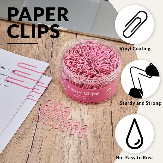 NEEWAY 450pcs Paper Clips Assorted Sizes, Small and Large Paper Clips, Coated - Image 4