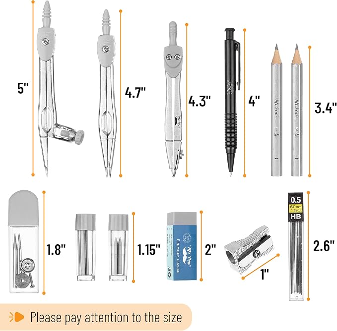 Mr. Pen- Geometry Set, Light Grey, 6 Inch Swing Arm Protractor | Divider - Image 3