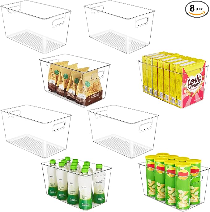 YIHONG Clear Plastic Storage Bins, 8 Pack Pantry Organizer Bins by YIHONG