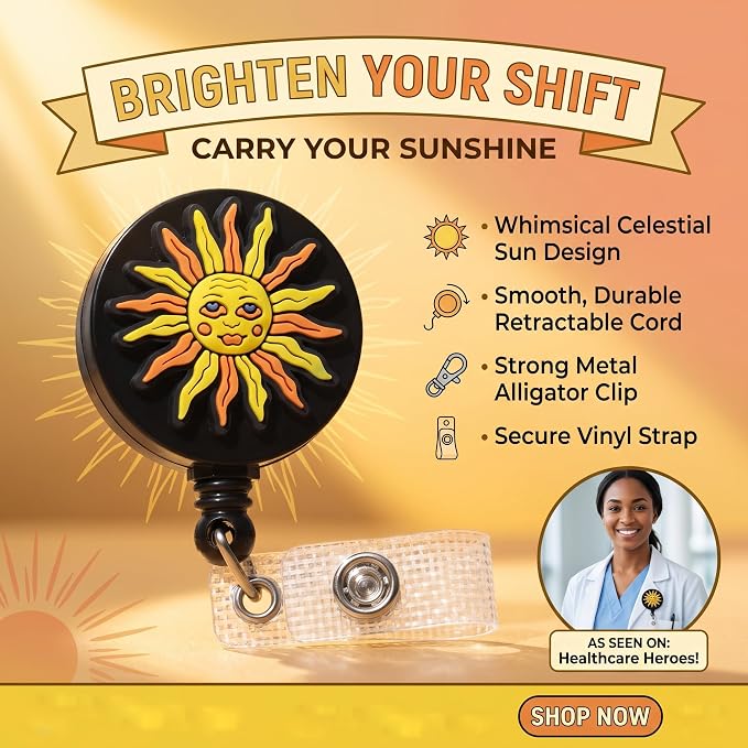 Retractable Sun Badge Reel Clip – Decorative Polycarbonate ID Holder - Image 2