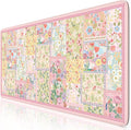 iCasso Pink Desk Mat for Keyboard and Mouse, Large Mouse Pad, Floral Desk Pad by iCasso