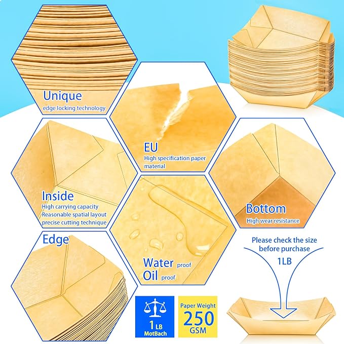 40 Pack 1Lb Paper Food Boat Trays Disposable Paper Boats Bowls Containers - Image 5