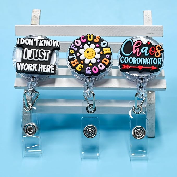 50 Pack Funny Retractable Badge Reel Holder Fun Humorous PVC ID Badge Reels - Image 3