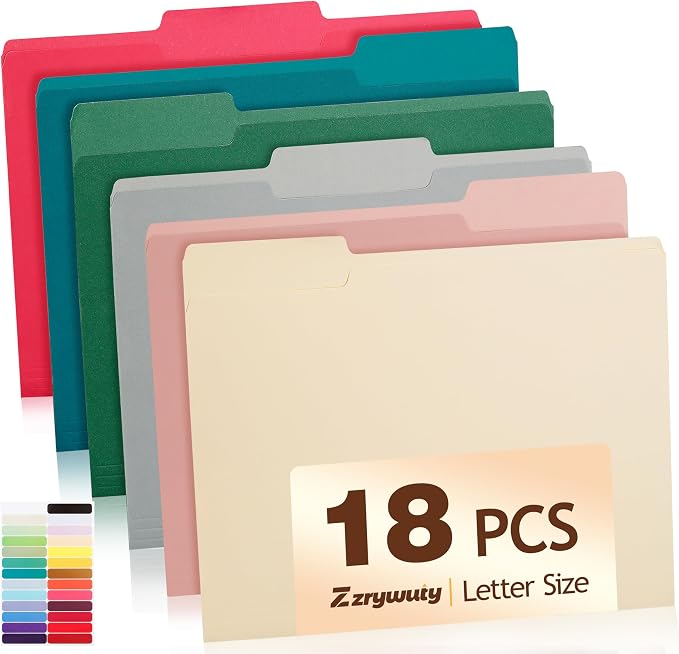 Color File Folders, 1/3-Cut Tabs, 18 Pack File Folder Letter Size, 8.5x11 Inch by Zzrywuty