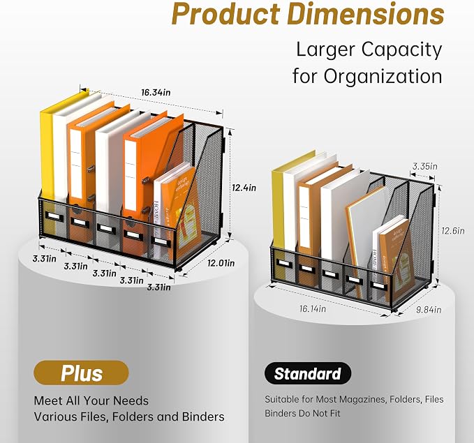 DALTACK 5 Vertical Compartments Magazine File Holder, Binder Organizer - Image 6