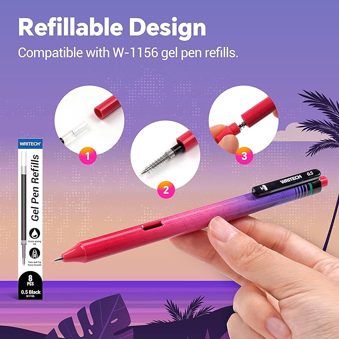 WRITECH Black Ink Gel Pens: 8-Pack Retrowave 0.5mm Fine Point Pens - Image 6