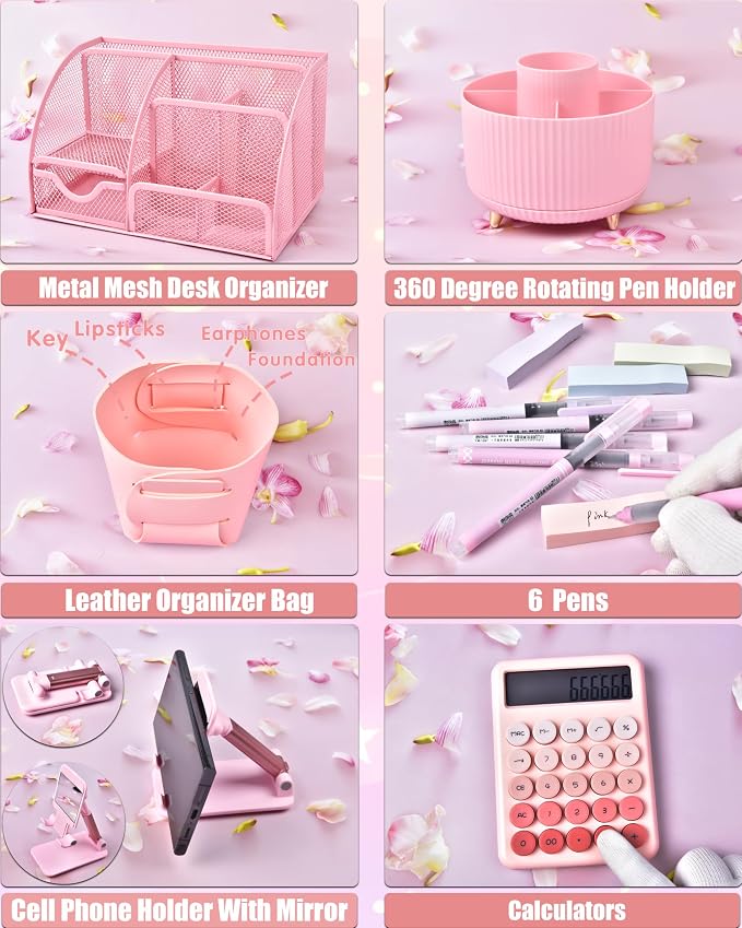 LXEVIHK 21Pcs Pink Desk Organizers and Accessories - Image 4