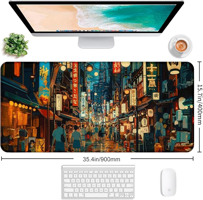 Cute Japanese Street Keyboard Desk Mat, Tokyo Night View Computer Mouse Mat | - Image 2