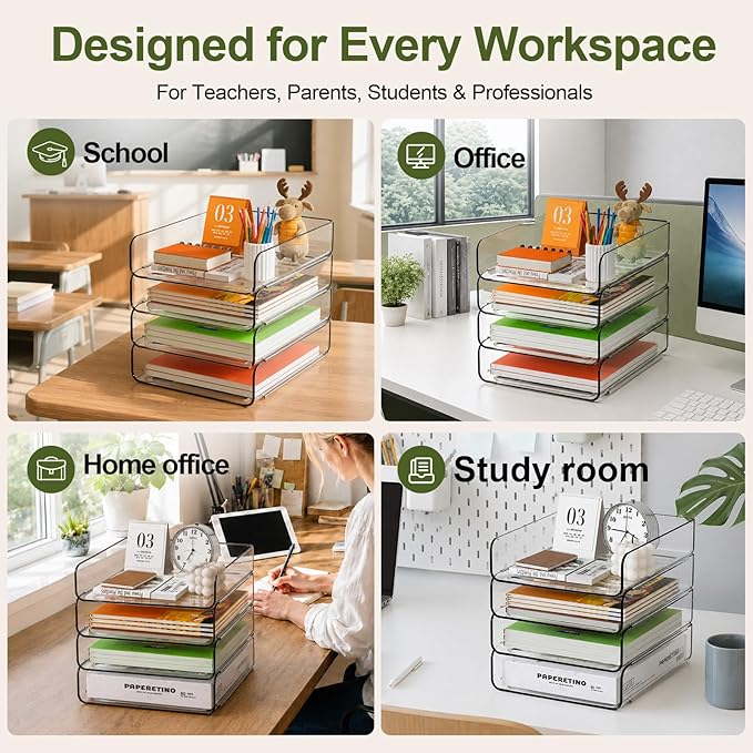 FANXIYQ 4-Tier Acrylic Paper Tray Organizer, A4 Paper, Mail & Paper Storage - Image 4