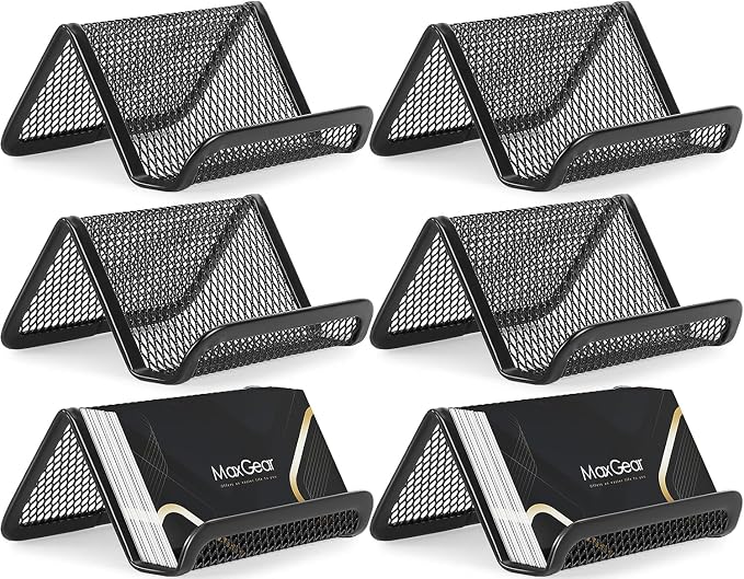 MaxGear Mesh Business Card Holder 6 Pack | Black Metal Mesh Business Card Stand by MaxGear