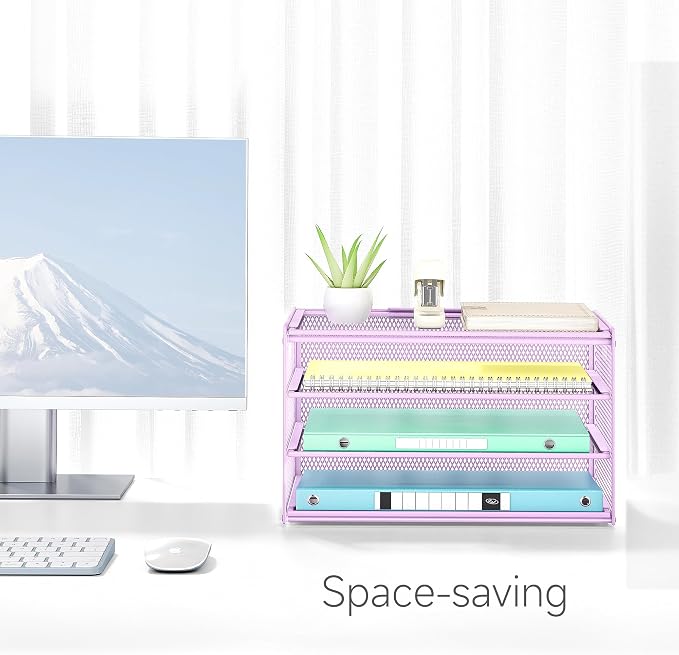 Lavatino 3-Tier Letter Tray Desk Organizer – Purple Mesh Metal Paper File Tray - Image 6