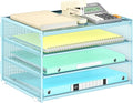Lavatino 3-Tier Letter Tray Desk Paper Organizer – Blue Mesh Metal File Tray by Lavatino