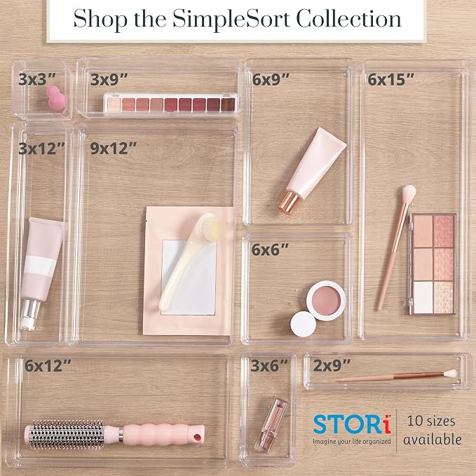 STORi SimpleSort 6-Piece Stackable Clear Drawer Organizer Set | 12" x 3" x 2" - Image 8