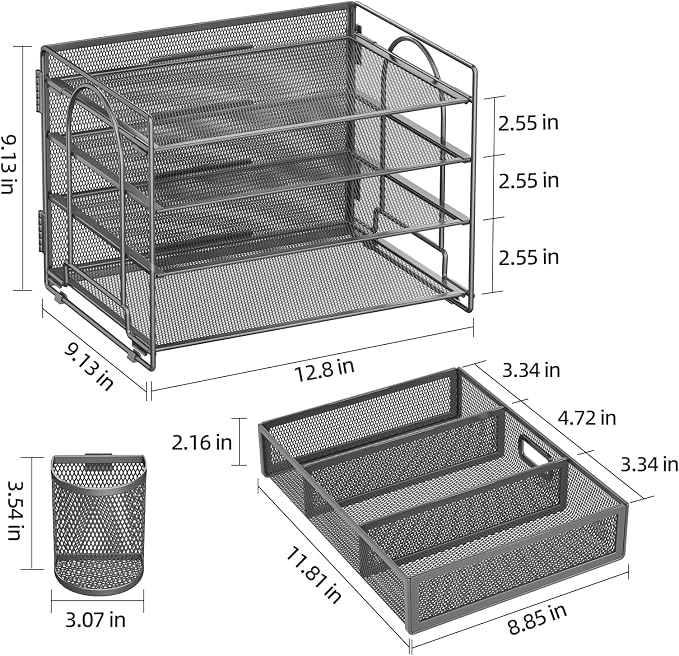Marbrasse Desk Organizer and Accessories, 4-Tier Paper File Letter Tray - Image 4