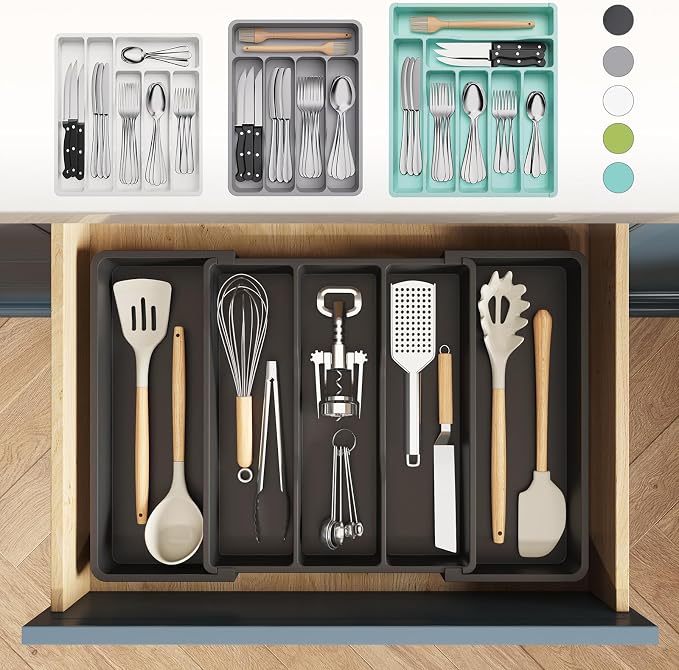 Lifewit Utensil Organizer for Kitchen Drawers, Expandable Cooking Utensil Tray - Image 3
