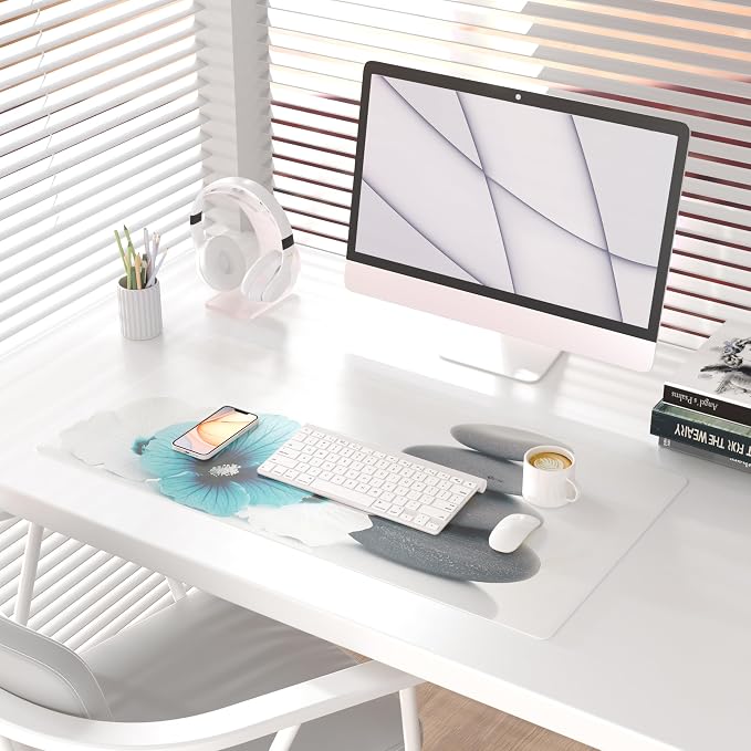 QIYI Desk Pad, Non-Slip PU Leather Desk Blotter Protector, Kids Floral Print - Image 2