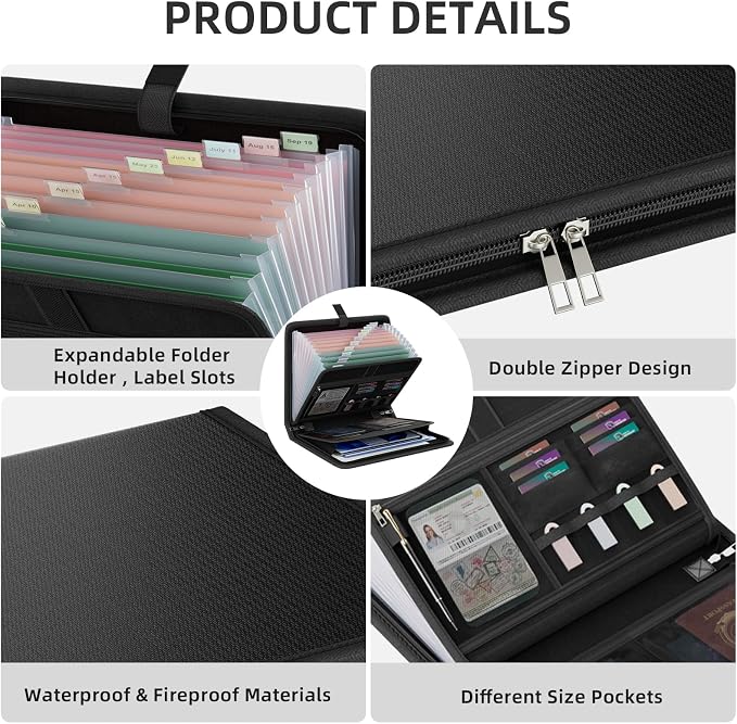 Fireproof Accordion File Organizer, Portable Expanding File Folder - Image 5
