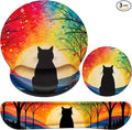 Mouse Pad with Wrist Rest Cute Black Cat Set, Qomolama 3-in-1 Wrist Support by QOMOLAMA