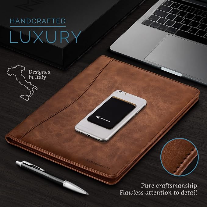 Nero Manetti - Leather Portfolio Folder - Business PU Leather Notepad Holder - Image 3