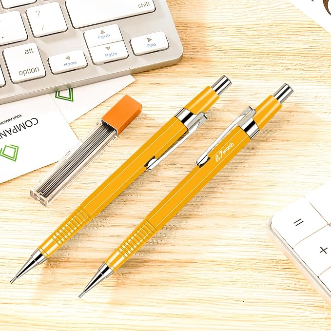 Outus 4 Pack Yellow Metal Mechanical Pencils, 0.9 mm Leads - Image 6